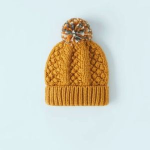 6-9 YEARSKNIT HAT WITH EMBROIDERED BOBBLES Ocher 